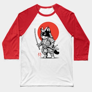 Samurai Cat Warrior Baseball T-Shirt